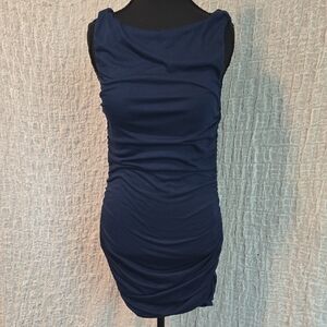 VENUS Blue Ruched Cowl Neck Mini Dress
